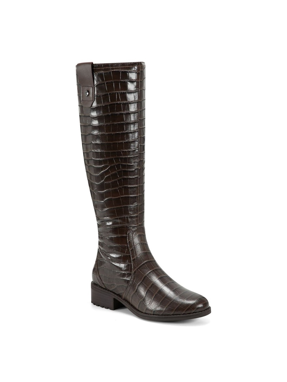 Easy Spirit Women's Croc-Embossed Over-the-Knee Boot in Dark Brown Size 8W